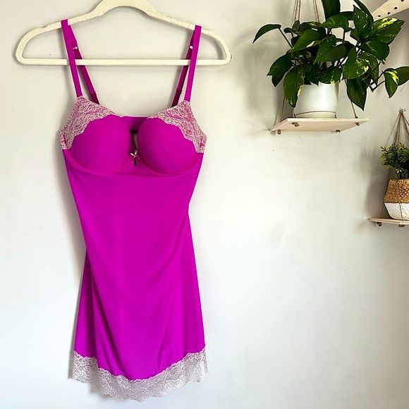 Victoria's Secret Other - 🩷VICTORIA SECRET MAGENTA PINK CHEMISE LINGERIE BRA BABYDOLL LACE TRIM SIZE 36C